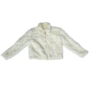 Shebang Women's Size 2X Vintage White Rabbit Fur Full Zip Jacket Coat READ